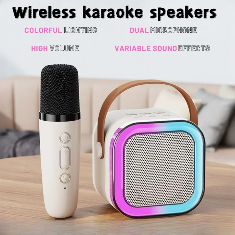 Bluetooth K12 Karaoke Machine Portable 5.3 PA Speaker System with 1-2 Wireless Microphones Home Family Singing Children\'s Gifts