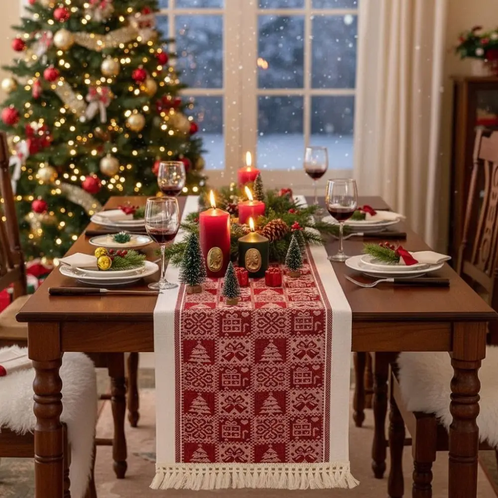

Rectangle Christmas Table Runner Thickened Christmas Tree Printed Table Cover Table Flag Long Elks Tablecloth