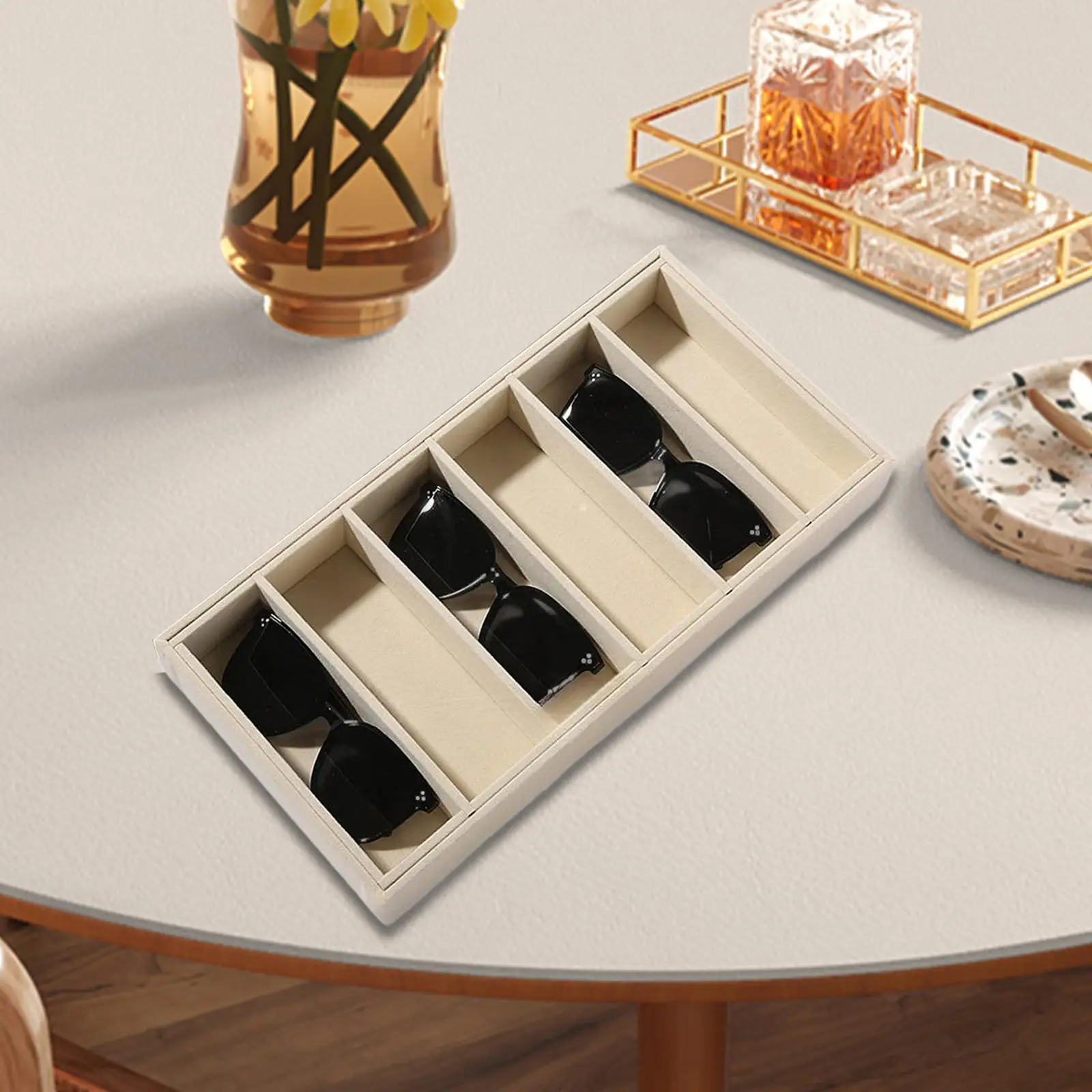 Fiber Flannel Sunglasses Storage Box 6 Grids Stackable Eyewear Display Organizer Glasses Case Multipurpose Container for Vanity