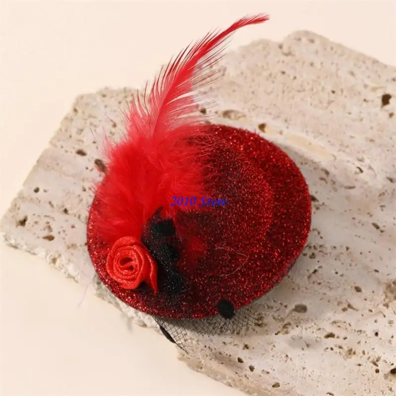 

F3MF Mini Hat Clip Small Themed Party Top Hat Fascinator Hair Pin with Flower for Girls Birthday Costume Hair Accesories
