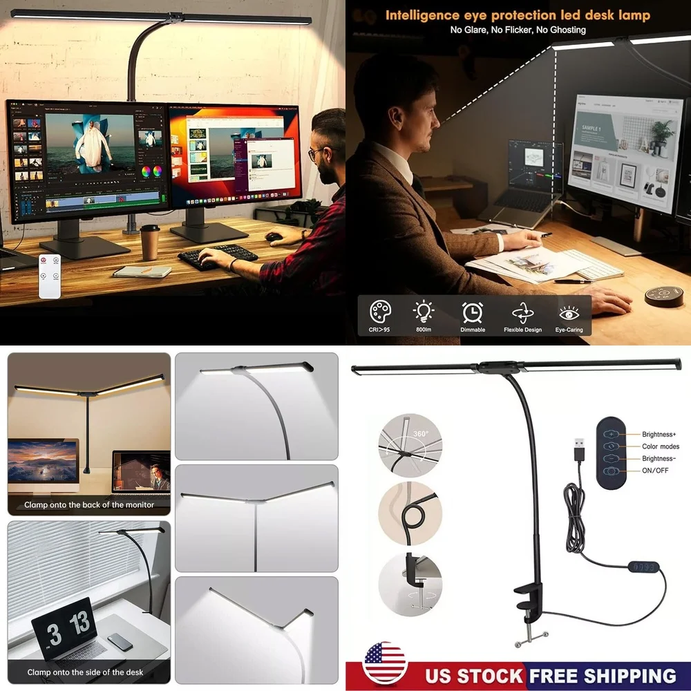 

PlugLED Desk Lamp with Clamp Dual Head Adjustable Gooseneck 3 Color Modes Touch Control Modern Study Lamp for Homein Desk Lamps