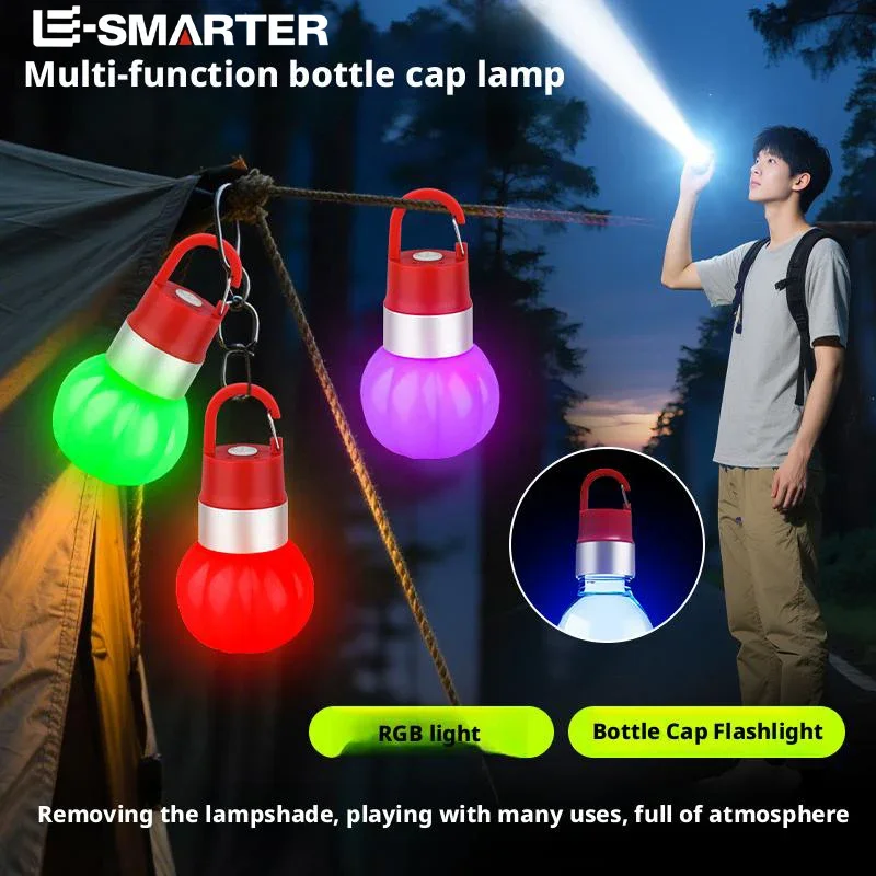 Multi-Functional Outdoor Camping Atmosphere Light Portable Flashlight with Hook Detachable Bottle Cap Light Emergency Lantern