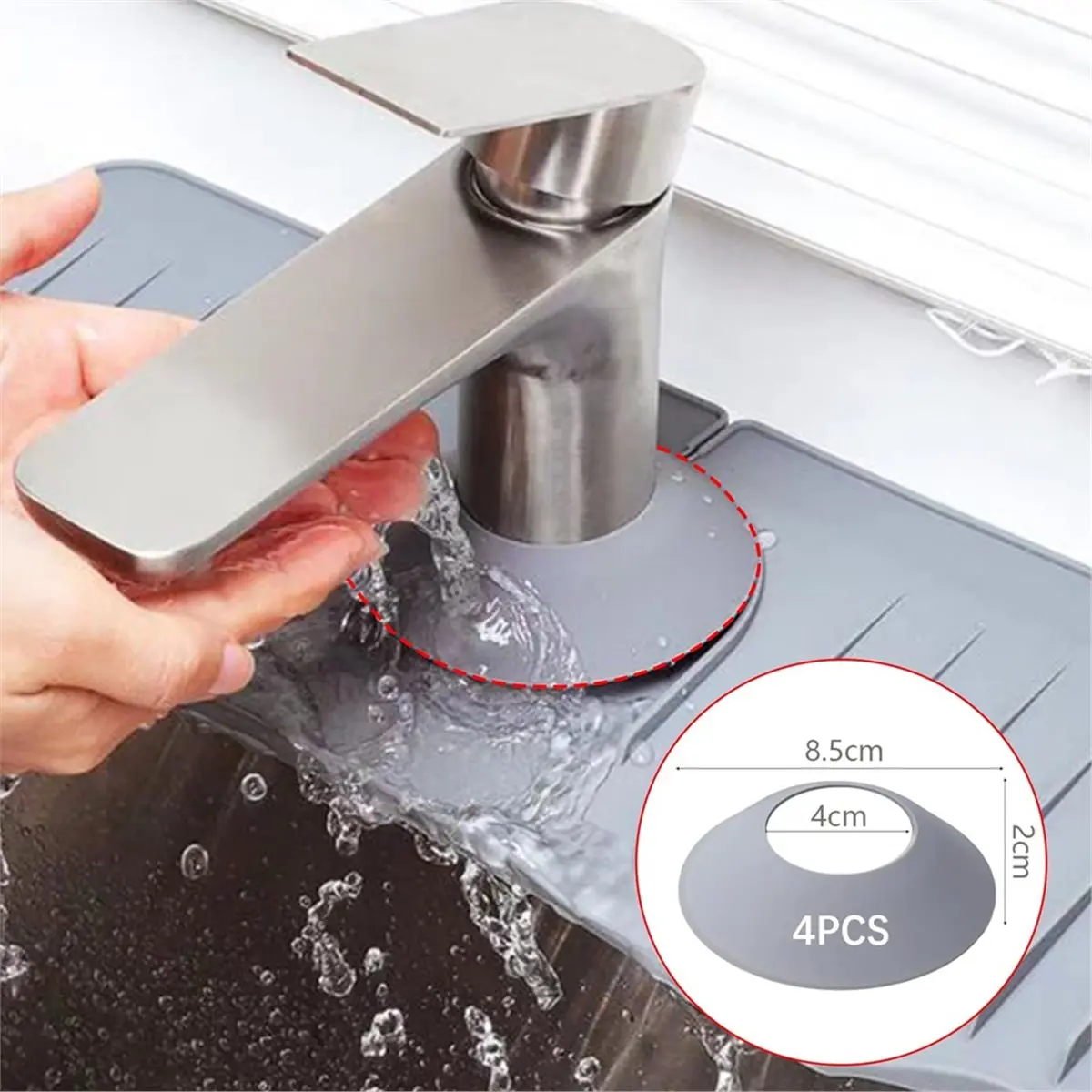 【frki】 Small Sink Faucet Splash Handle Drip Guard Mat Silicone Pad Protectors Behind Draining for Kitchen Accessories 4PCS
