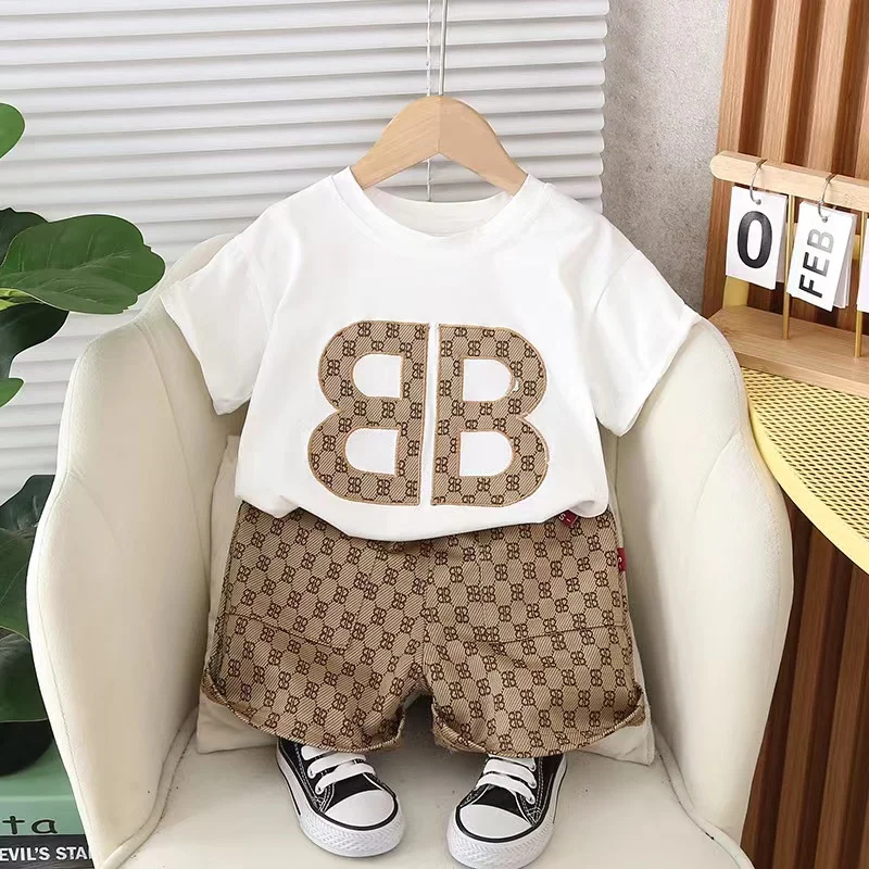 Baby Boys Clothes Suit Summer Children's Cartoon Leisure Short Sleeve Cotton T-shirt+Shorts 2pcs Kids 1-5 Years Letter Sport Set