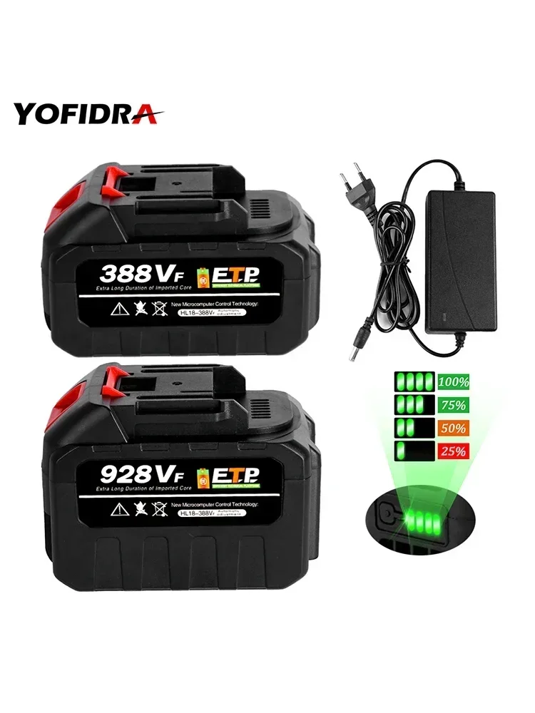 20V wiederaufladbare Lithiumbatterie EU-Stecker.388VF 15000mAh.928VF 22500mAh.Batteriekapazitätsanzeige.für Kettensägen-Elektrobohrmaschine