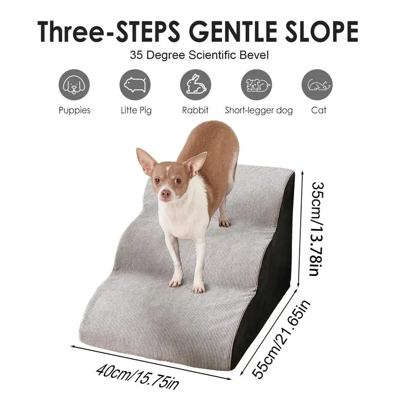 Escalones de esponja antideslizantes para perro y gato, escalera de 3 escalones para cama, suministros para mascotas