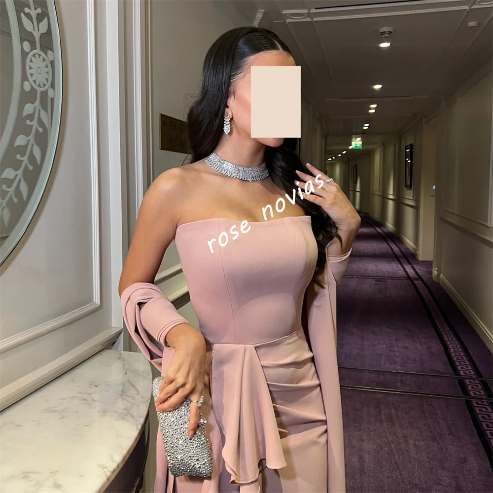 Robe longue de soirée en Jersey pour femmes, personnalisée, plissée, à volants, sans bretelles, trompette, sur mesure, haute qualité