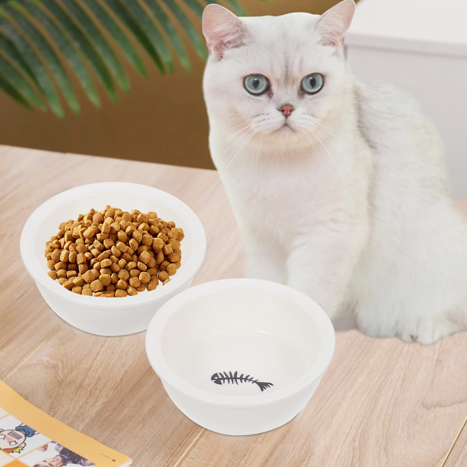 

2Pcs Ceramic Pet Feeder Bowls Small Dog Cat Feeder Double Puppy Bowls Durable Material Pet Feeding Dish Cat Bowl