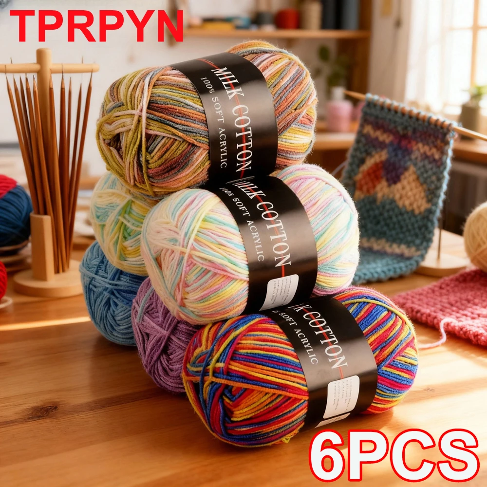 6 uds. De hilo de lana de ganchillo de algodón suave y dulce teñido con leche, hilo grueso de fibra tejida a mano, hilos de hilo de ganchillo para suéter DIY