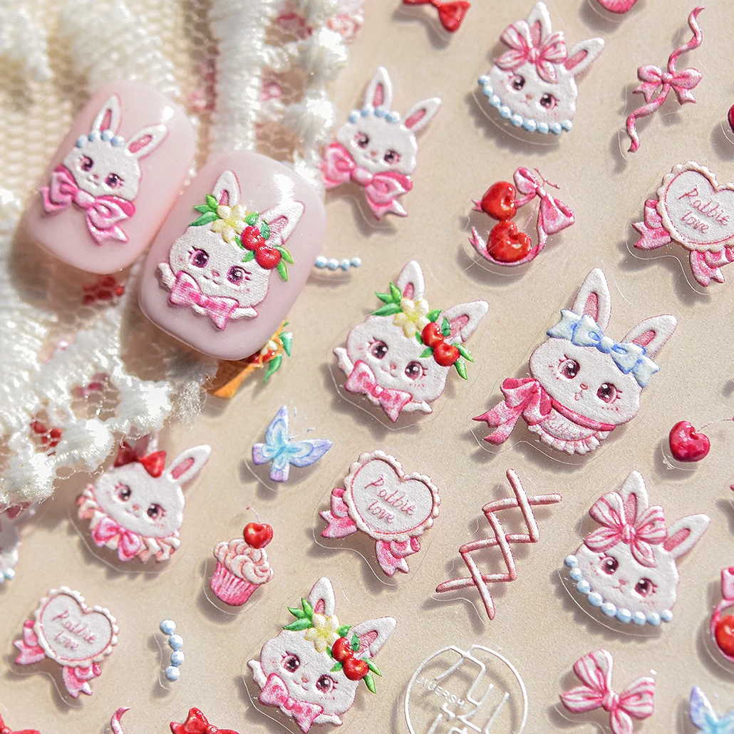 Bunny Bowknot Love Heart Cat Poker Crown Lock Key Cake Dessert Easter Eggs Rabbit Chick Flower Butterfly Nail Art Stickers Decal