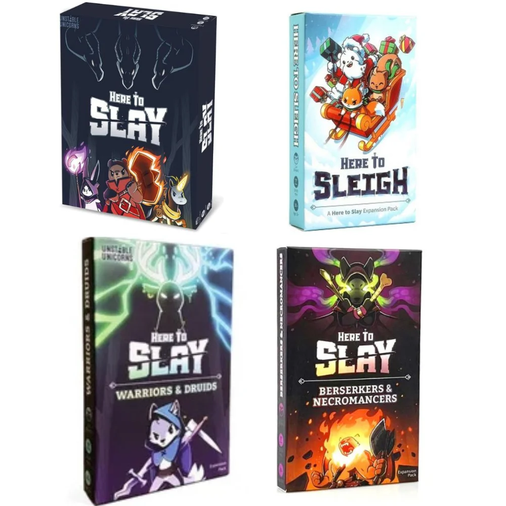 Here to Slay Here to Sleigh Holiday Expansion Pack Strategic role playing card game for kids teens adults 2-6 player