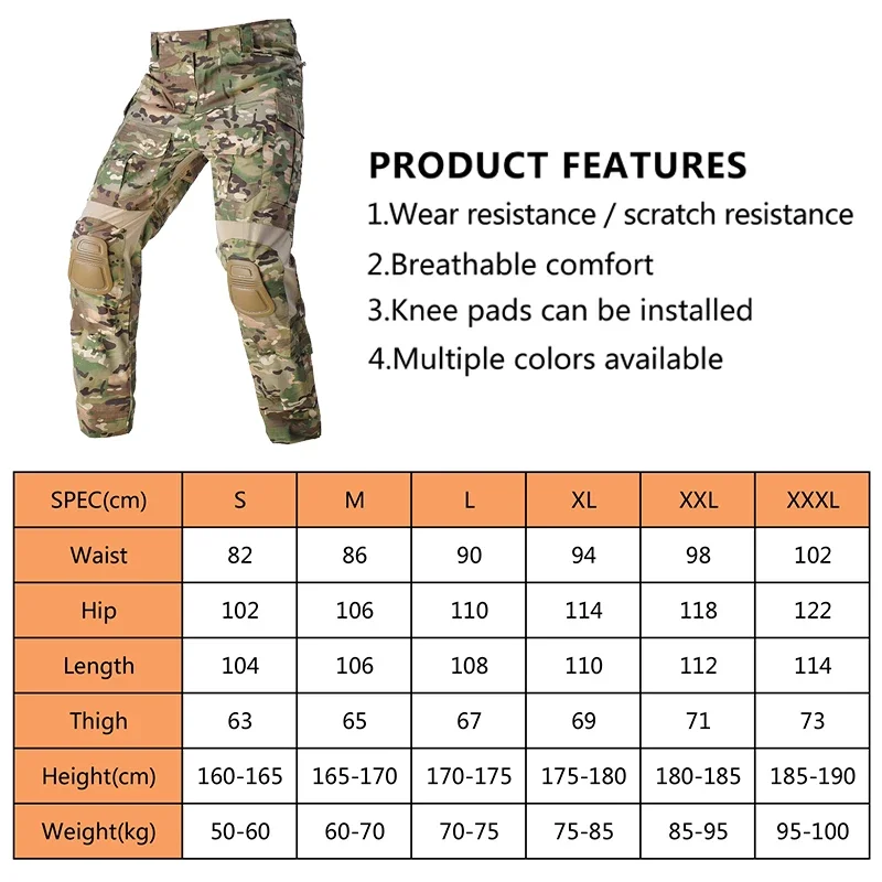 G3 Tactical Pants Camouflage Military Cargo Pants Work Clothing Combat Uniform Paintball Multi Pockets Pants Knee Pads Ykywbike