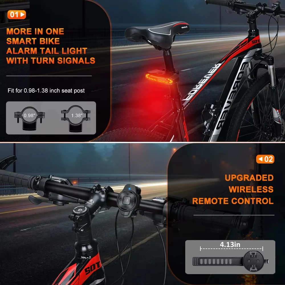 Awapow Bicycle Alarm Anti Theft Bike Taillight Alarm LED Waterproof Tail Light With Mounting Bracket 5In1 Intelligent Bike Lamp