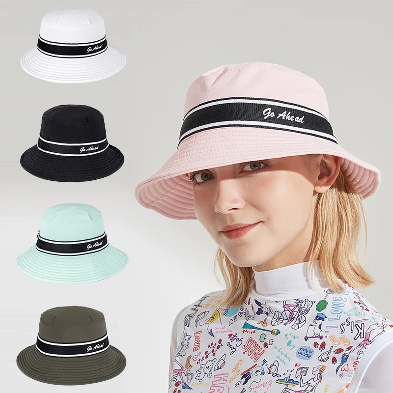 Love Golf Women Bow Wide Brim Golf Caps Ladies Sunscreen Fishermen Hats Female Breathable Bucket Sun Visor Quick Dry Travel Caps