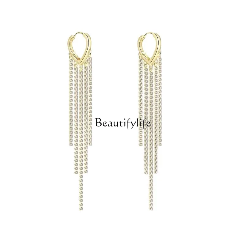 

Cold wind diamond-set love fringed earrings women's niche ear jewelry
