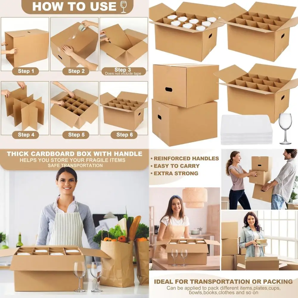 

Glass Packing Kit for Kitchen Moving with Dividers and Foam Pouches for Safe Transport of Stemware and Glasses (20x15x12 Inches)