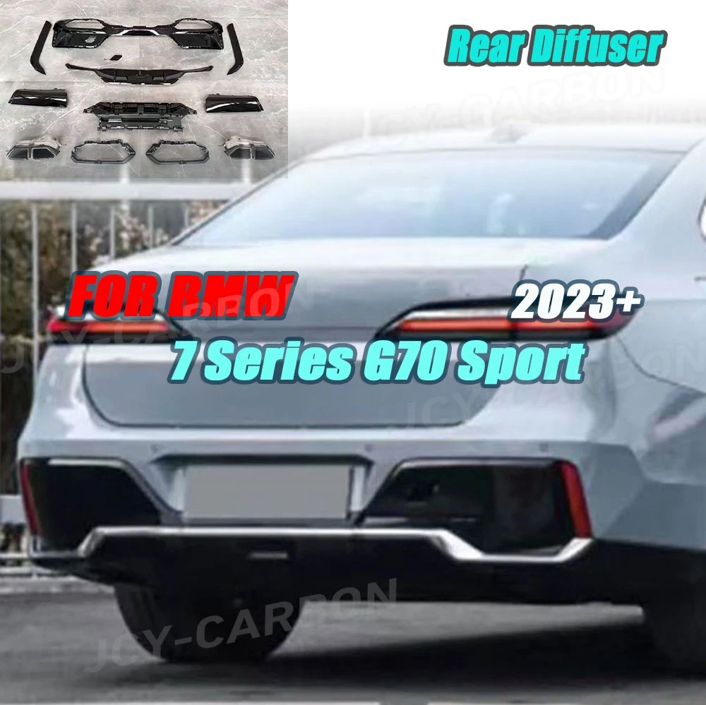 Difusor de labio trasero ABS, alerón, difusor de parachoques trasero para BMW 7 Series G70 Sport 2023+ con cuatro puntas de escape de salida