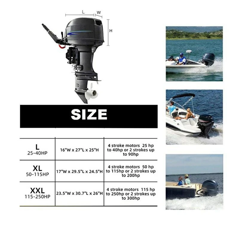 420D Silver-Coated Outboard Motor Protective Cover, Waterproof And Dustproof Motor Engine Half Cover, XXL: 115-250HP Easy To Use