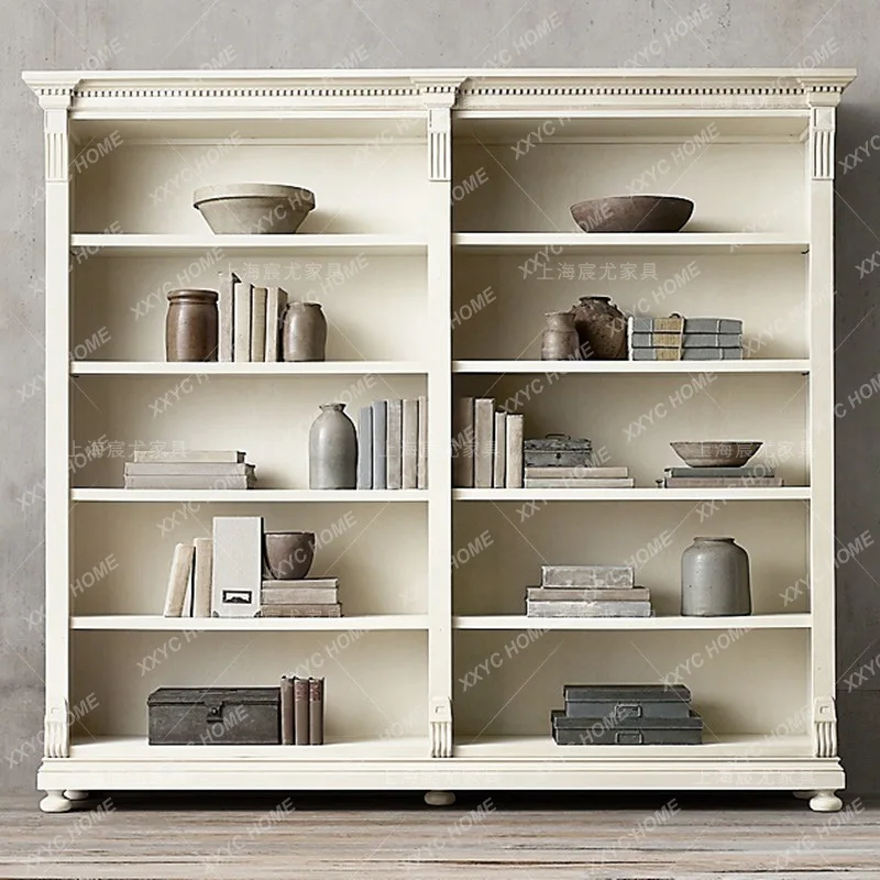 Country Oak Solid Wood Bookcase Living Room Display Cabinet Retro Bookshelf Locker Bookcase Customization