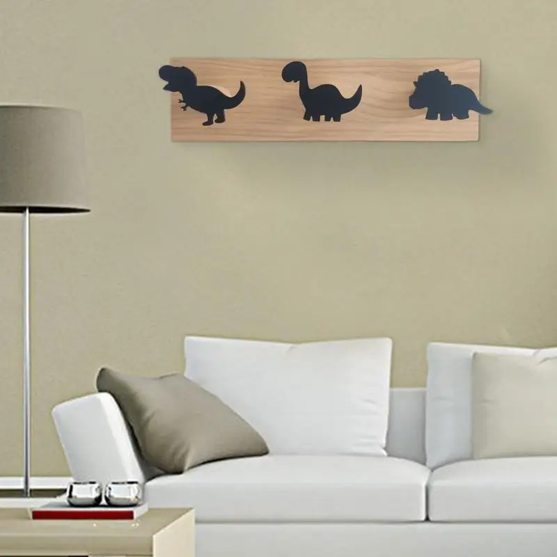 Kids Dinosaur Wall Mounted Coat Hooks Wooden Door Hanger for Boys Bedroom Nursery Playroom Wall Decorations