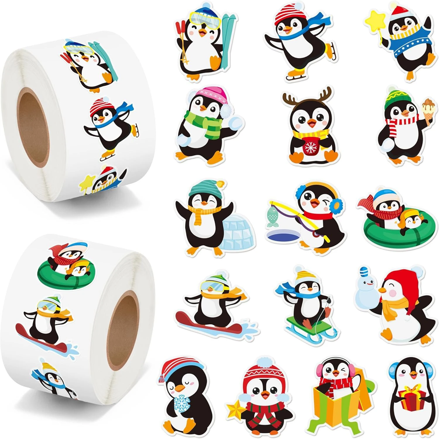 100-500pcs Penguin Christmas Stickers Cartoon Removable Notebook Graffiti Sticker DIY Gift Baking Package Envelope Lables