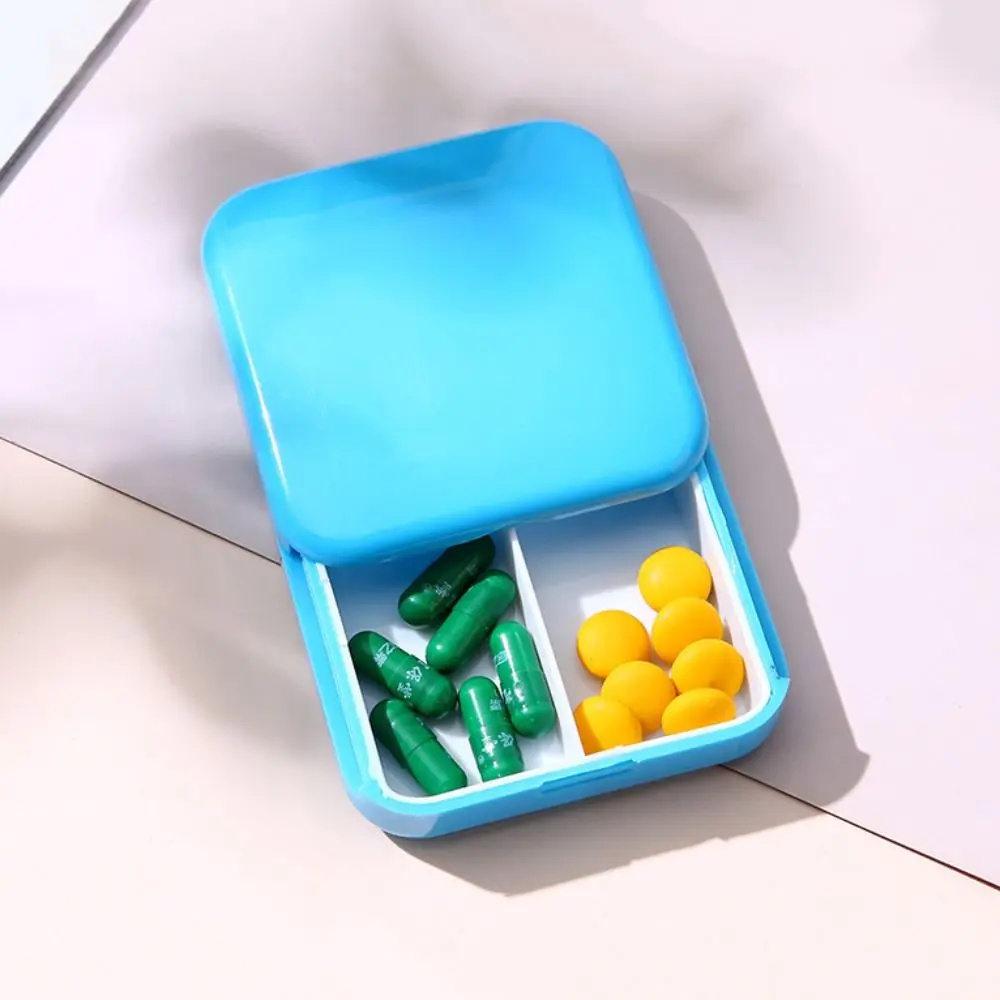 Portable Plastic Push-Pull Pill Box Two-Compartment Square Small Medicine Box Candy Color Dust-Proof Pill Cases Home