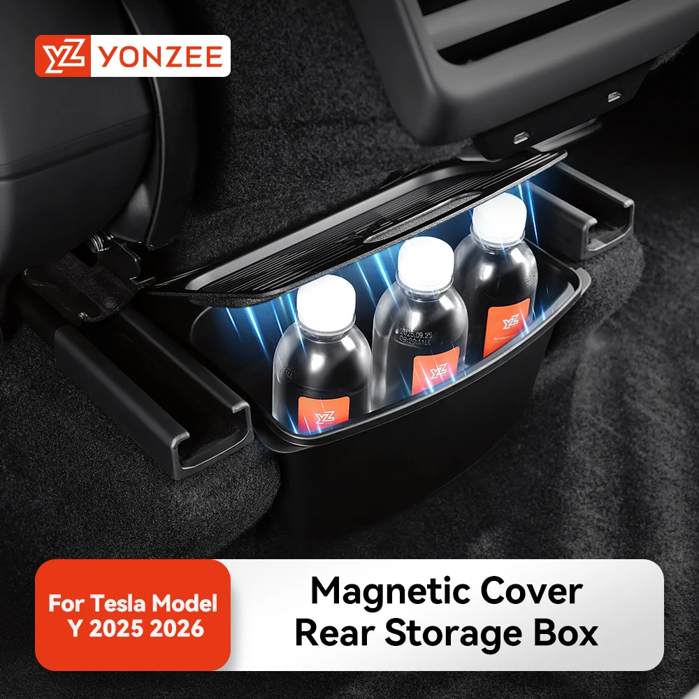 

YZ For Tesla Model Y Juniper 2021-2026 Magnetic Rear Storage Box Seat Trash Can With Lid Cover Organizer Car Interior Accessorie