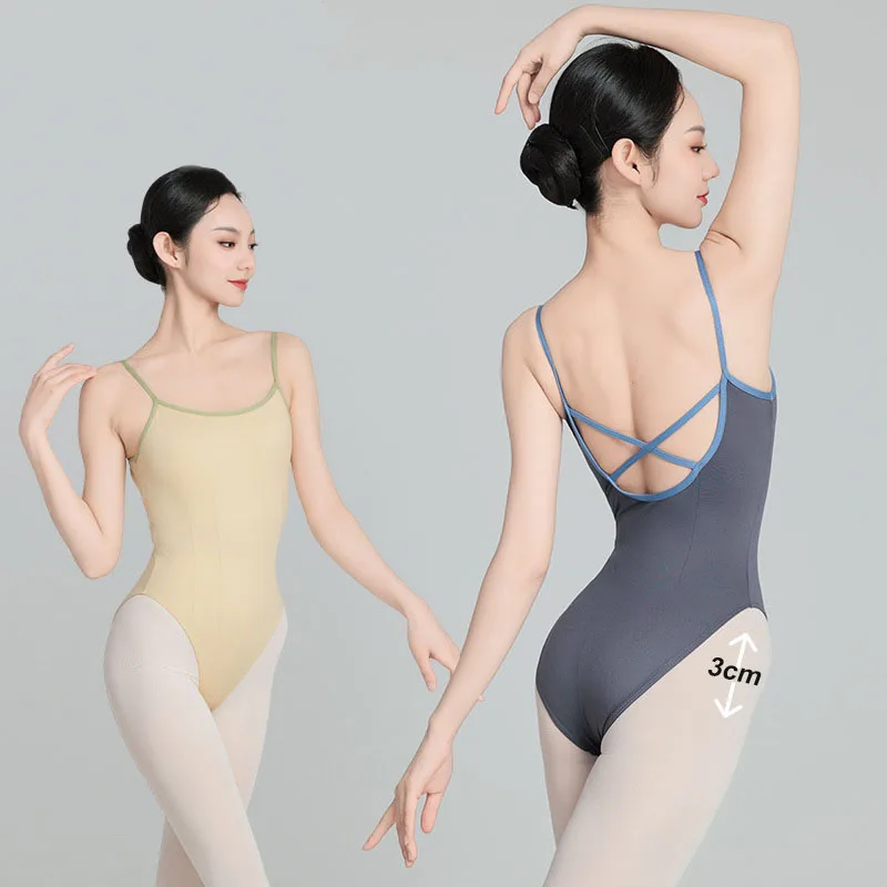 Women's Ballet Leotard Adjustable Suspenders Solid Color Adult Gymnastics Suit Practice Clothes Backless Elegant Dance Jumpsuit