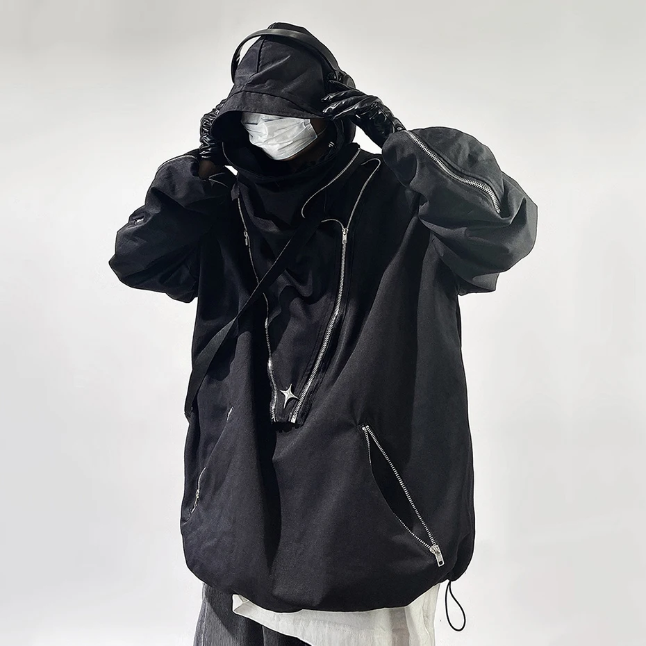 Moda Techwear giacche cappotto Cargo con cappuccio tasche con cerniera Pullover giacca da uomo Hip Hop Harajuku Streetwear giacca uomo oversize