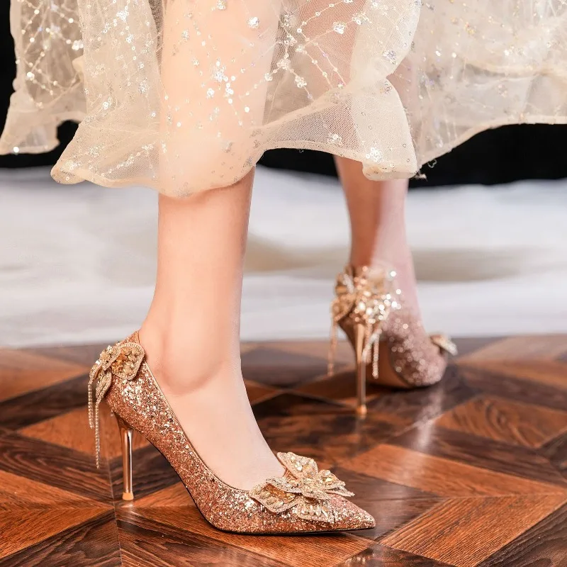 

Luxury Women Wedding Shoes Exquisite Rhinestone Bow High Heels for Woman Fashion French Casual Shoe Designer Shoes Zapatos Mujer