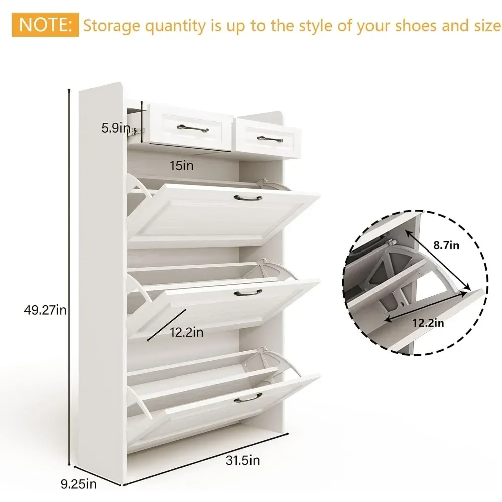 Shoe Storage Cabinet with 3 Flip Drawers, White Freestanding Storage Racks for Entryway Hidden Narrow Shoe Organizers Perfect