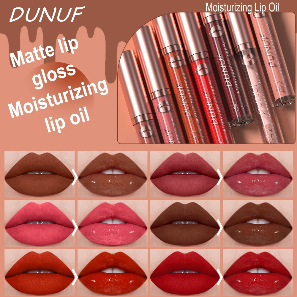 

DUNUF Matte Liquid Lipstick Waterproof Lipgloss Velvet Nude Sexy Red Lip Gloss Long Lasting Nonstick Lip Stain Lip Tint Makeup