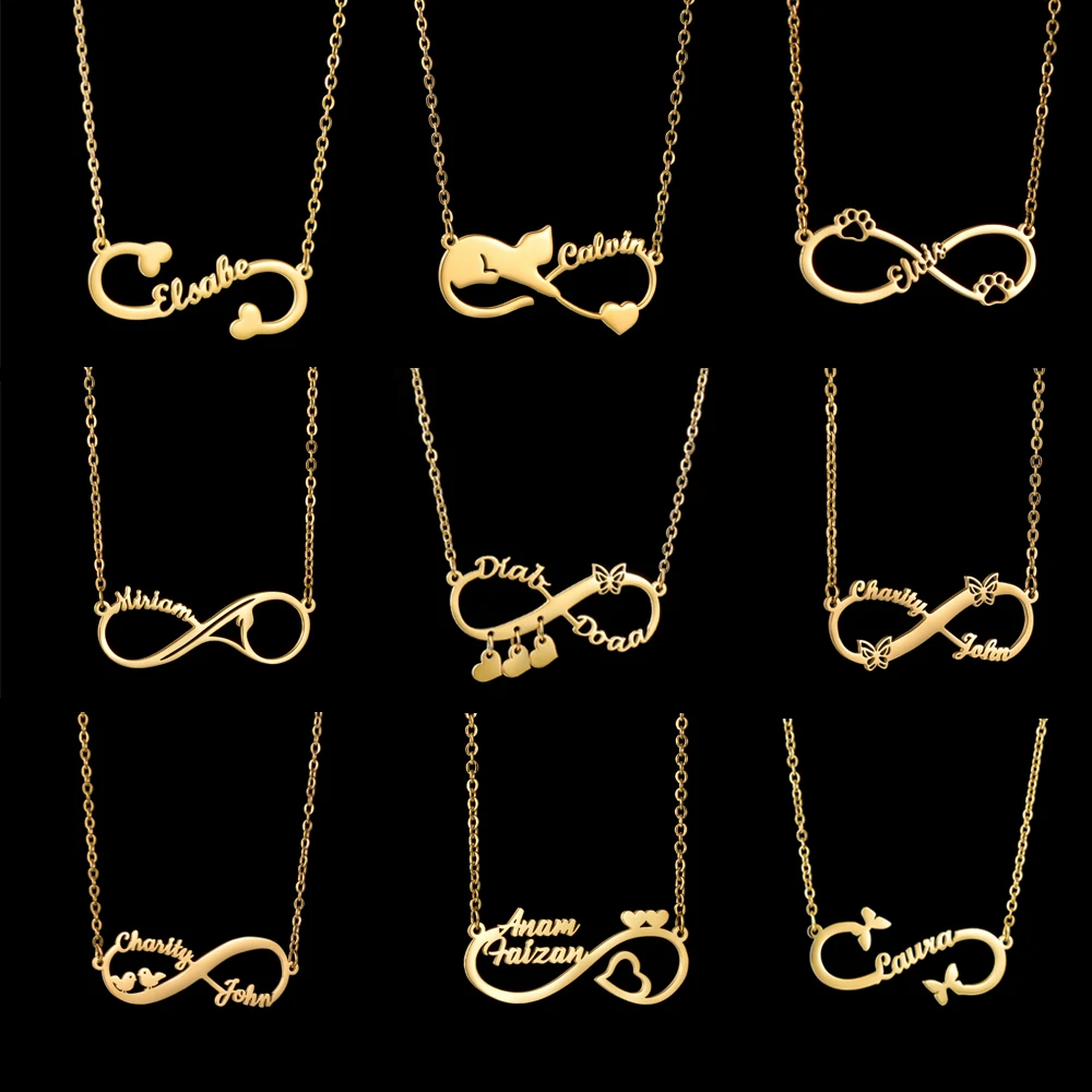 Collares Infinity con nombre personalizado para mujer y pareja, colgante de corazón infinito de acero inoxidable, regalo de joyería de cumpleaños