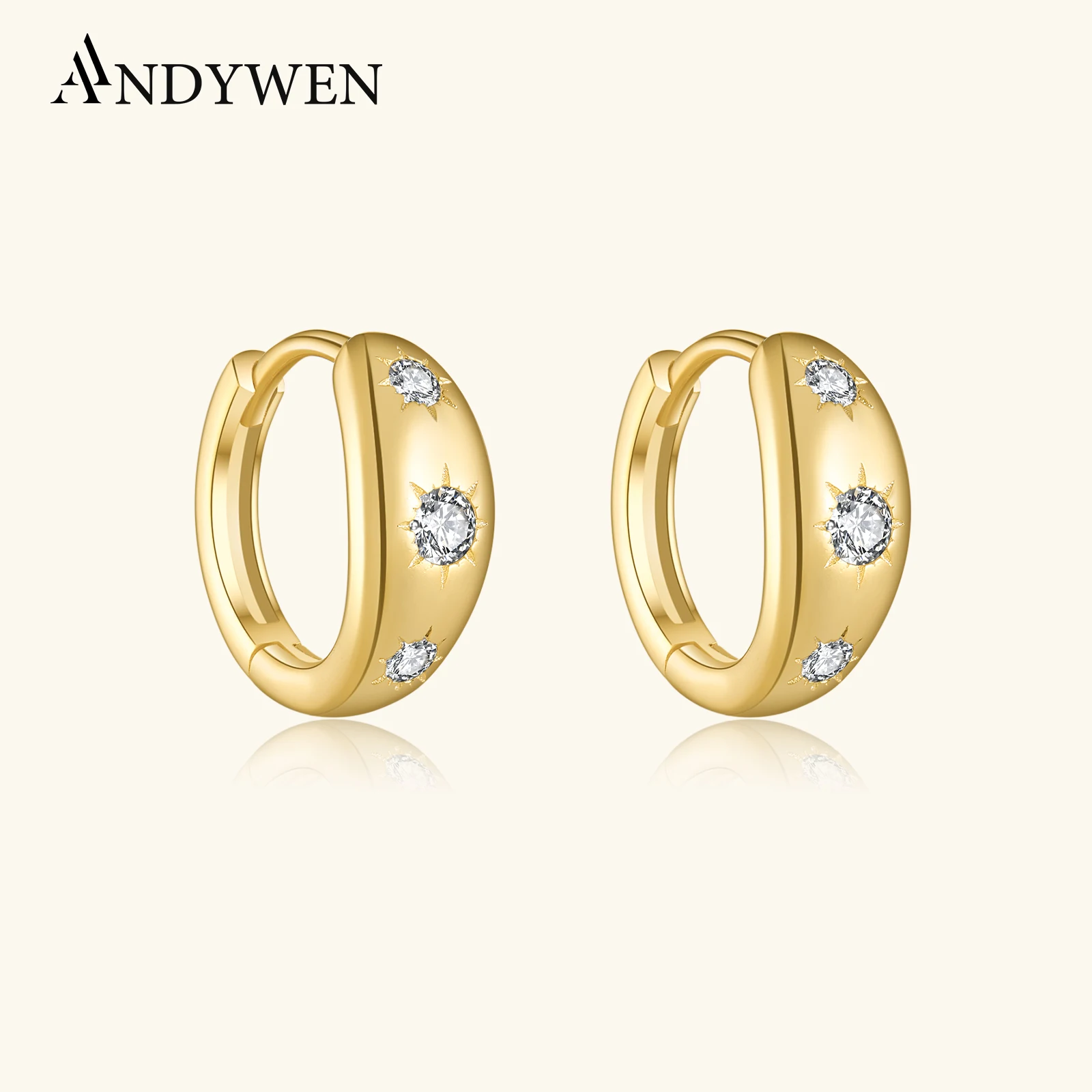 

ANDYWEN New 925 Sterling Silver Round Zircon CZ Inlay Huggie Thick Hoops Earring Women Luxury Wedding Birthday Fine Jewelry