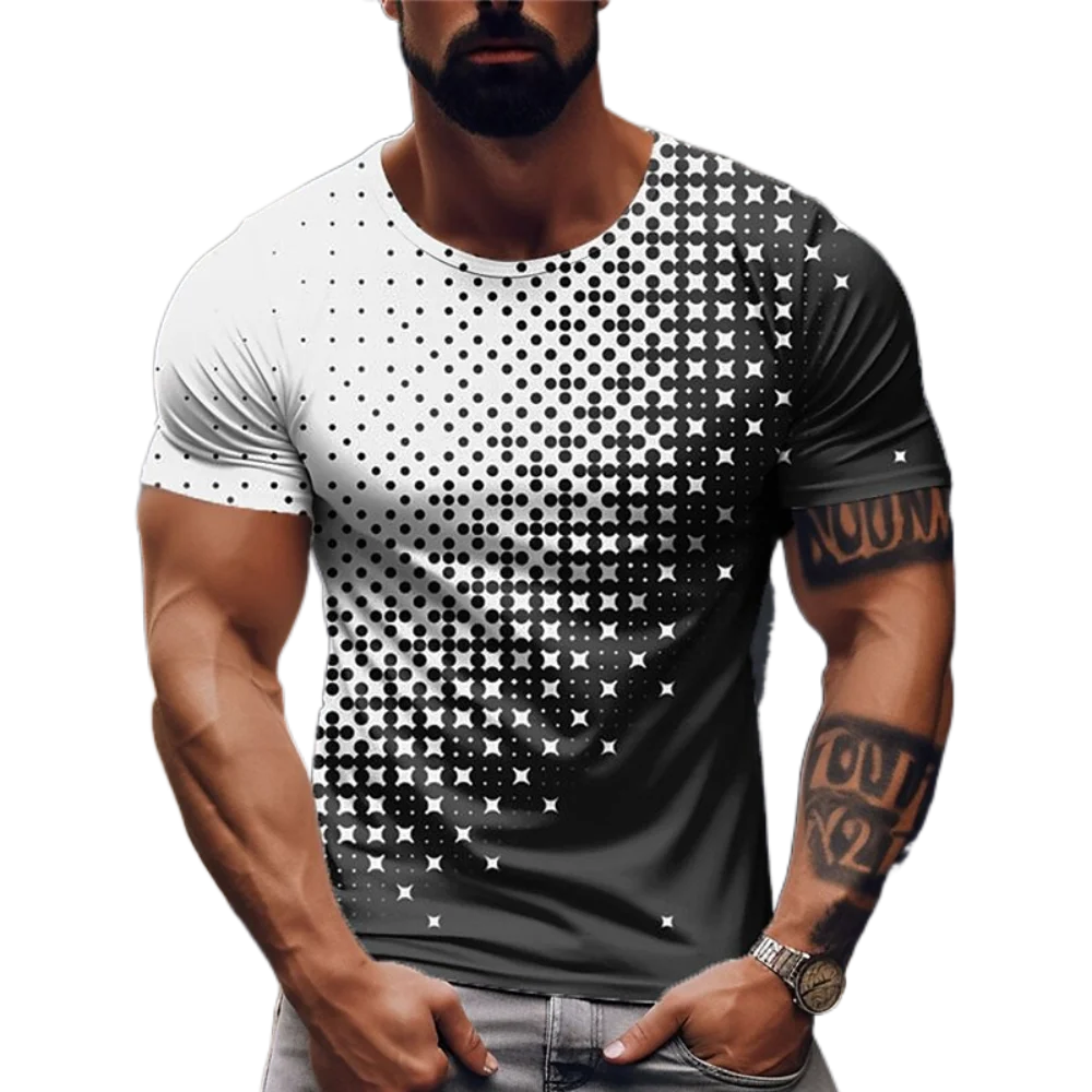 

Polka Dot Print T-Shirts Contrast Gradient Harajuku Men's Shirt Summer Fitness Casual O-neck Short Sleeve Sports Tops