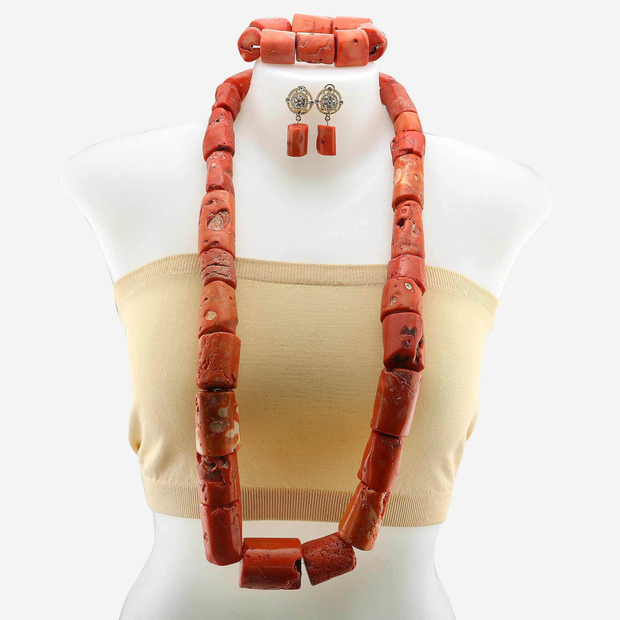 Natural Coral Bridal Jewelry Sets Nigerian African Luxury Orange Coral Necklace Nigerian Bride Wedding Jewelry Set