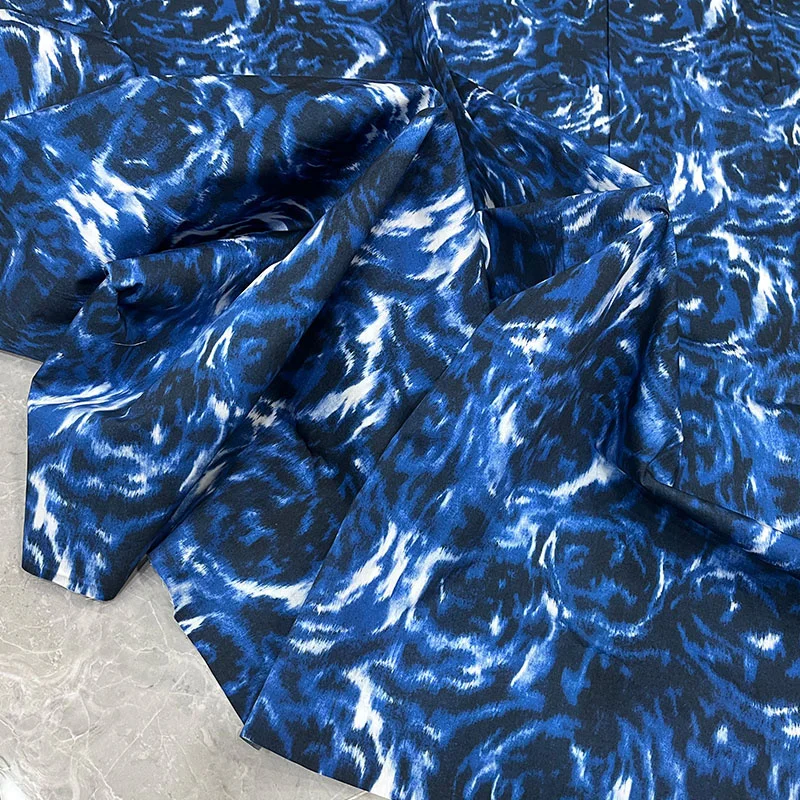 Autumn Style New Pure Cotton Dark Blue Rose Pattern Printing High-end Show Fashion Brand Same Designer Bullet Fabric By Meter