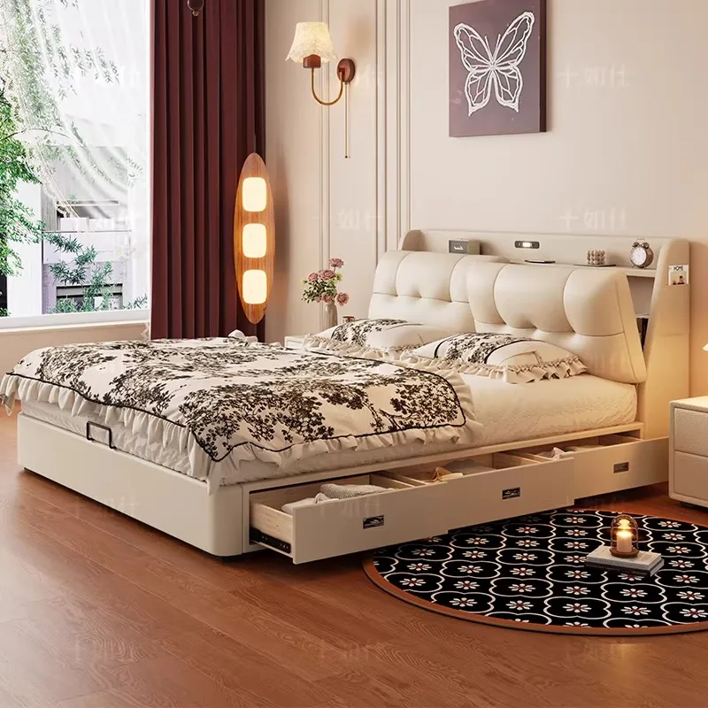 Couples Bedrooms Double Bed Bedside Table Wardrobe Wood Lounges Double Bed Storage Household Camas De Dormitorio Furniture Home