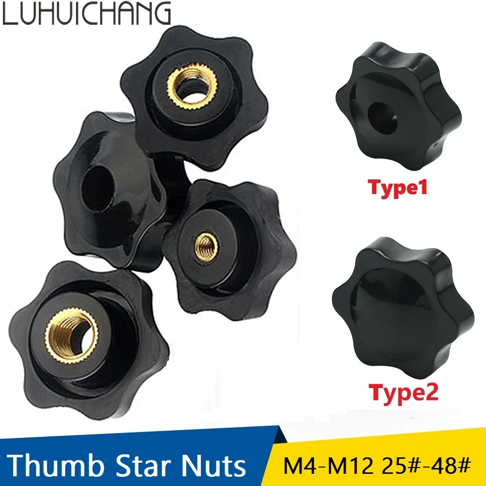 

Thumb Nuts M5 M6 M8 M10 Plum Hand Tighten Nuts M12 50/100/200PCS Handle Thread Star Mechanical Black Clamping Knob Manual Nuts