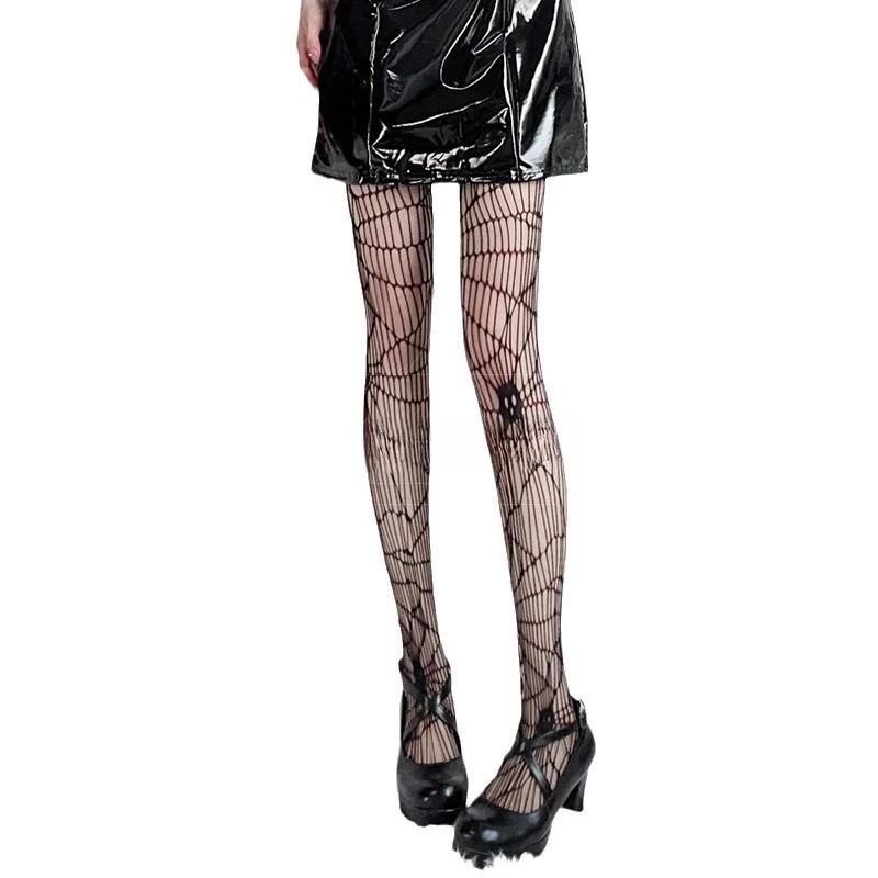 Halloween crâne toile d'araignée chaussettes grande gothique sorcière foncée longue sangle Sexy fille chaude filet de pêche