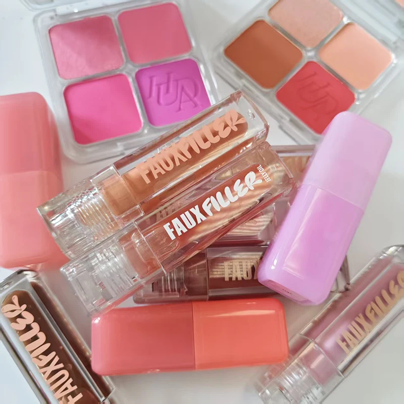 Gloss à lèvres tendance, plusieurs teintes nude, effet repulpant, hydratant, fini brillant, non collant, blush 4 couleurs, maquillage des lèvres pour femmes et filles, idéal pour les soirées.