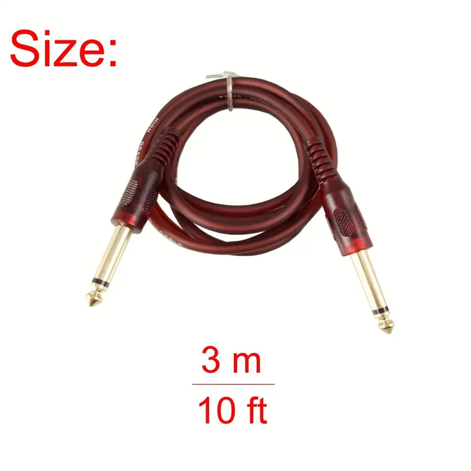 1pc 6.35mm 1/4in TRS Cable: 10ft/3m Audio Cable for Electric Guitar, Bass, Speaker - AMP Cord 1/4 Straight to Straight - Red