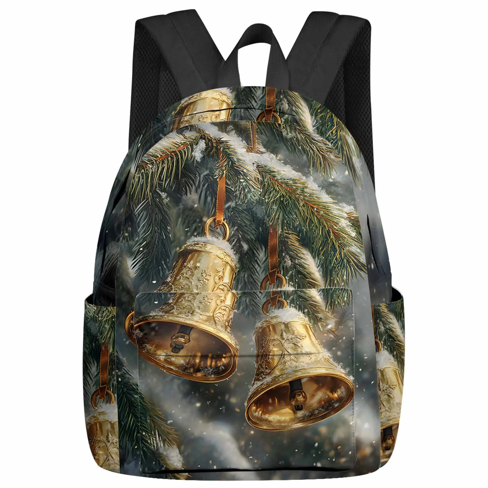 Christmas Pine Tree Snow Bell Backpack School Bags for Teenagers Students Laptop Bag Women's Casual Travel Backpack