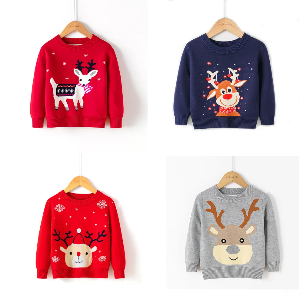 

Boys' Cartoon Base Pullover Girls' Crewneck Christmas Sweater Children's Korean-style European and American Children Wear