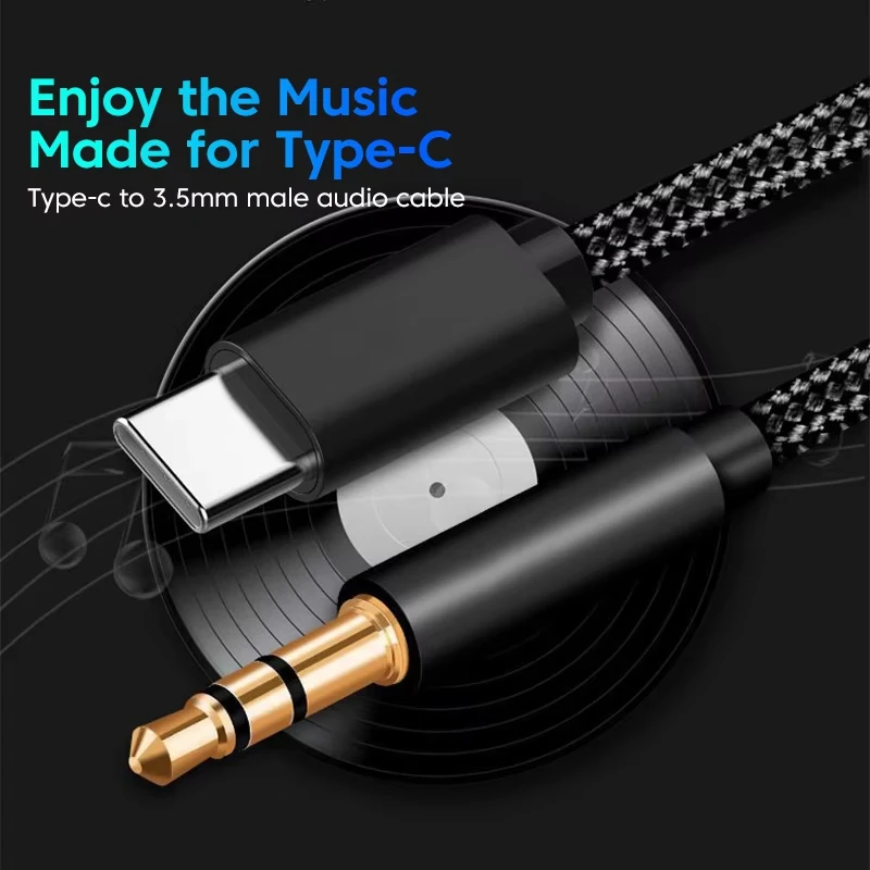 Flexible Bend Resistant Type C To 3.5mm Aux Cord Stable Voice Transmission Office Online Meeting Call Tool for Huawei Samsung