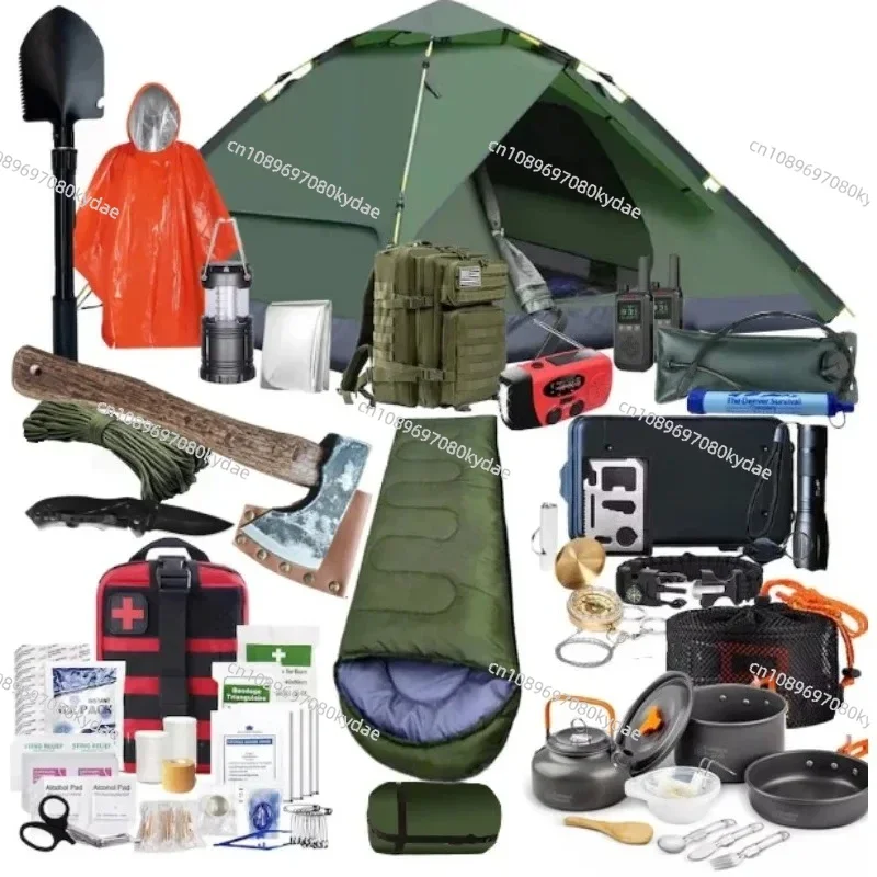 2-3 Person Professional Outdoor Survival Gear Kit 72 Hours Emergency Trip Hiking Backpack Sleeping Bag Tent Camping