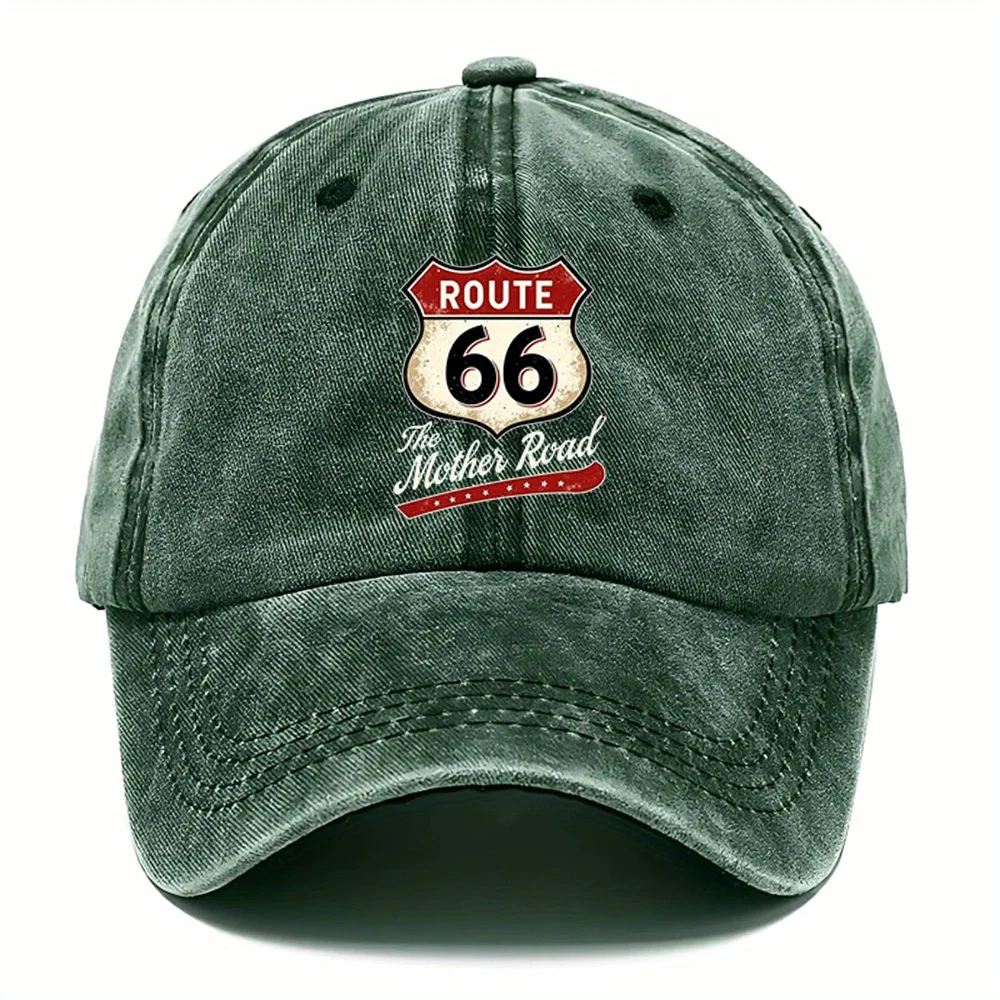 A Route 66 Cap, a Washed Cap, Casual Baseball Hat, Available in Multiple Colors, Adjustable Style DAD Hat, Suitable for Outdoor