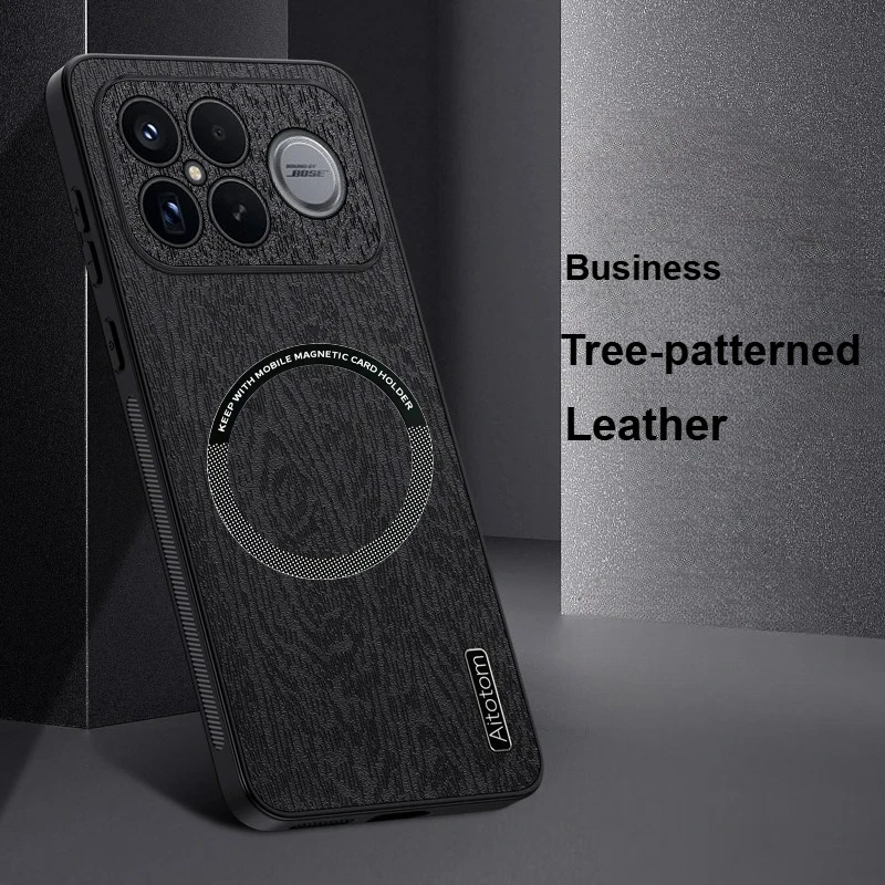 Luxury Business Tree Grain Leather Soft Edge Case For Xiaomi Poco F8 Ultra F7 X7 Pro Lens Full-pack Shockproof Bumper Back Cover