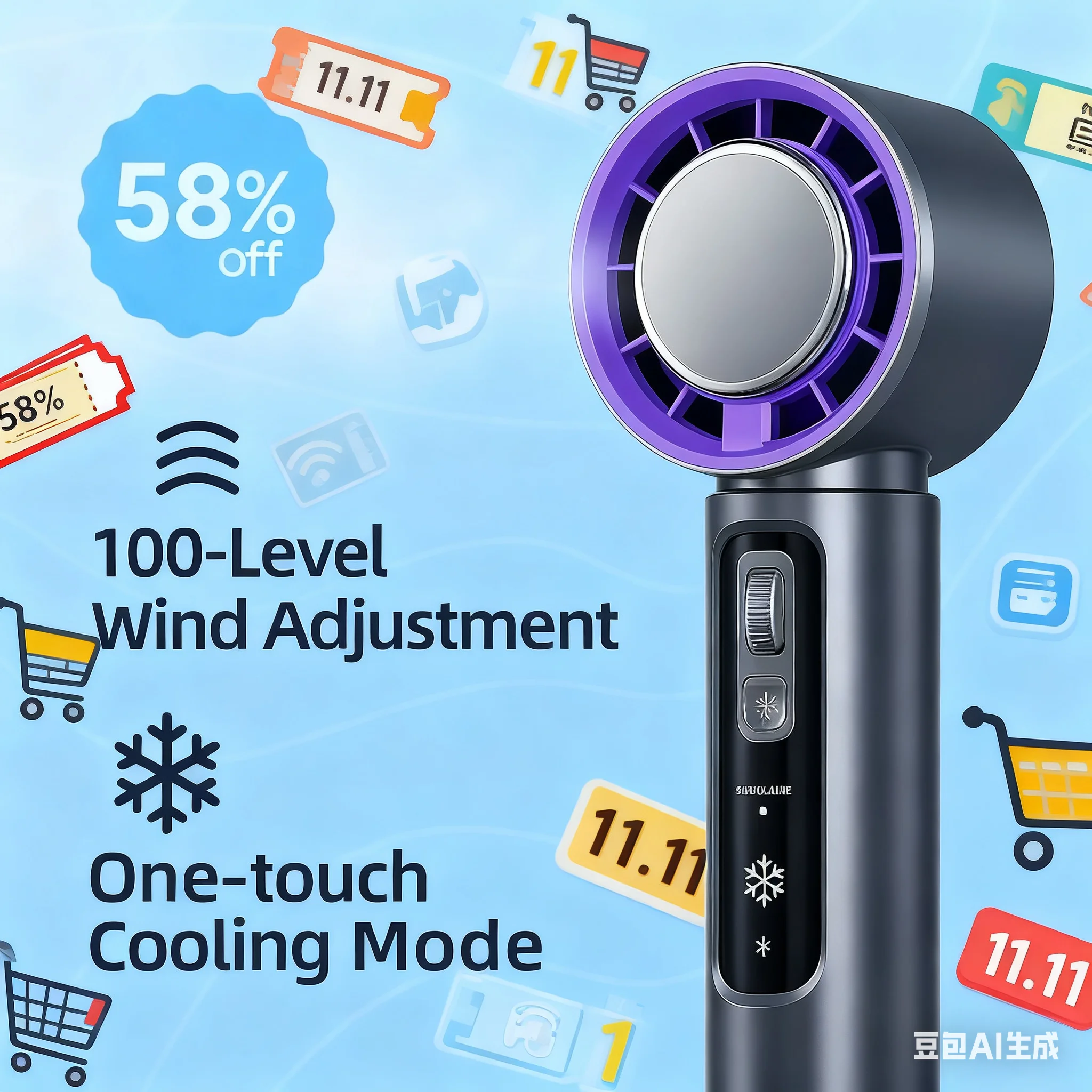 Portable 100-Speed Cooling Fan, 1-Second Ice Mode & 4000mAh, Mini Air Conditioner for Outdoor/Travel/Office