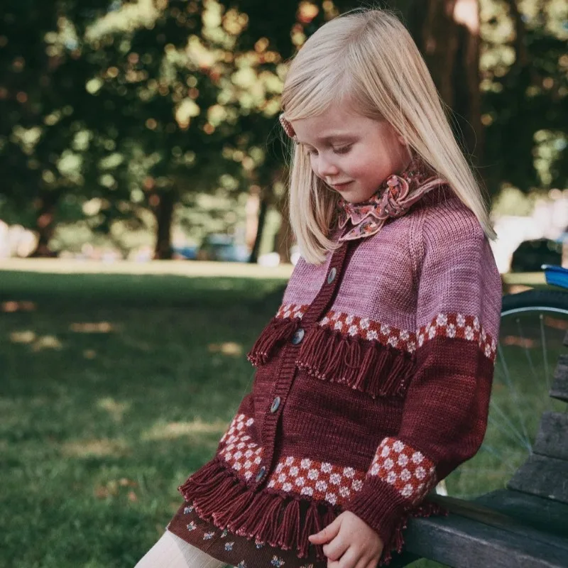 2026 Autumn MP Girls Vintage Style Handmade Popcorn Knit Sweater & Skirt Pants 2-Piece Set – Retro Kids Outfit